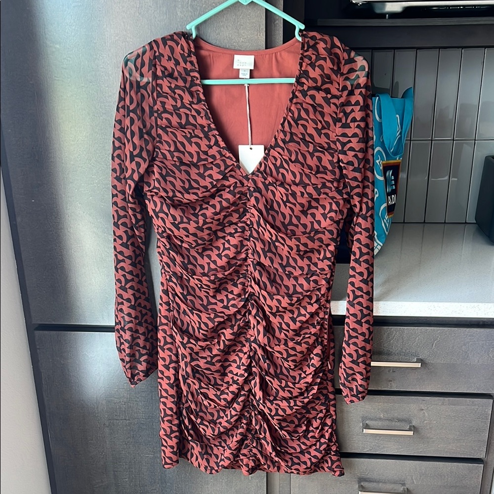 Red and Black Long Sleeve Dress